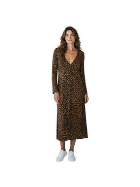 Mara Hoffman Naliyah Brown Leopard Maxi Dress Sustainable Tencel V-Neck NWOT - S